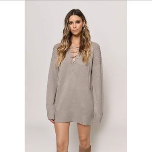 Tobi Taupe Lace Up Sweater Dress